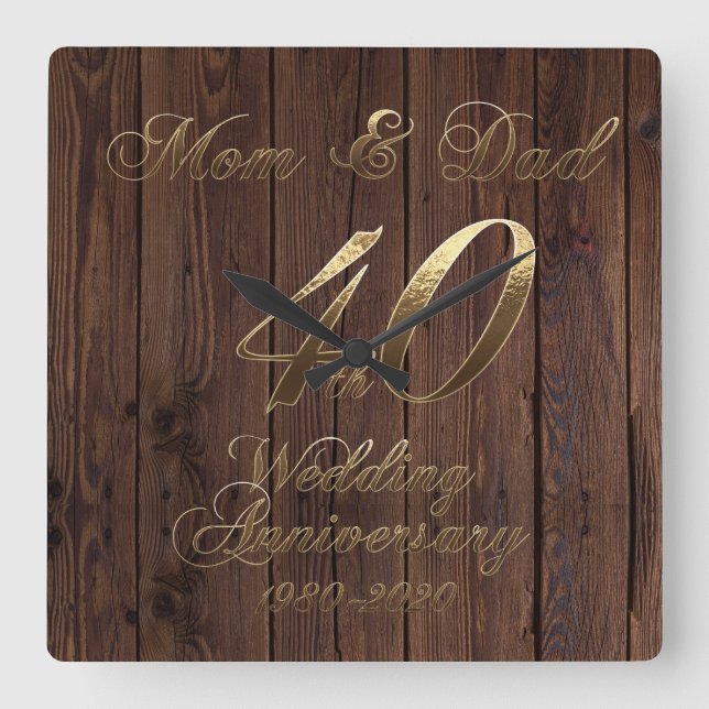 40th Wedding Anniversary Ruby Wedding Parents Square Wall Clock (Front)