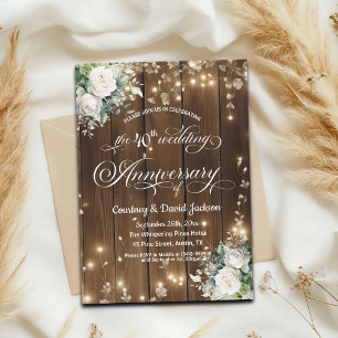 40th Wedding Anniversary Rustic String Lights  Invitation