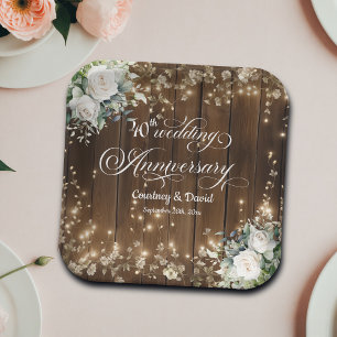 40th Wedding Anniversary Rustic String Lights  Paper Plate