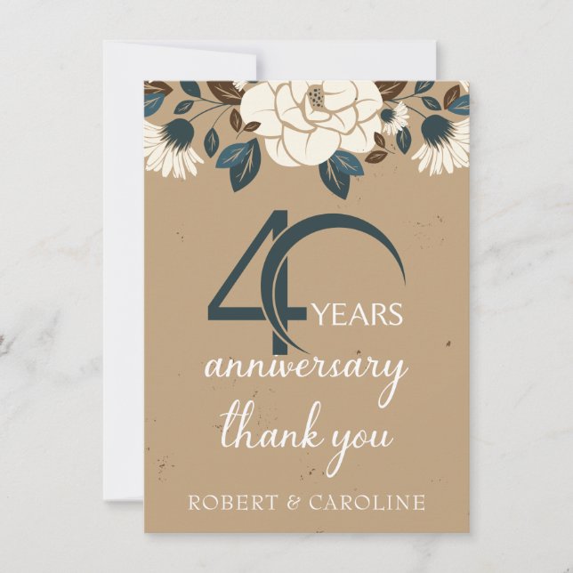 40th Wedding Anniversary Thank you Floral Card (Front)