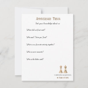 40th Wedding Anniversary Trivia Game Elegant Gold Card