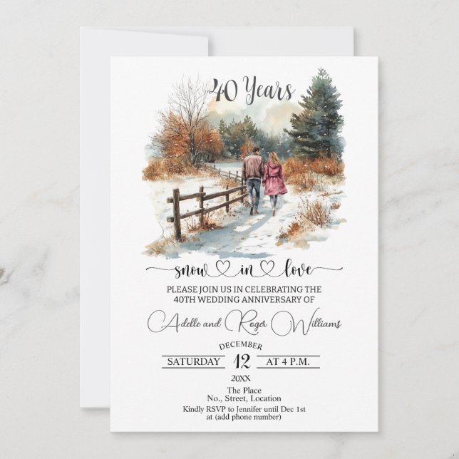 40th Wedding Anniversary Winter Landscape Romantic Invitation (Front)