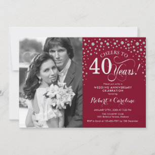 40th Wedding Anniversary with Photo - Red Silver Invitation
