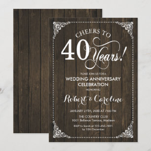 40th Wedding Anniversary - Wood Invitation