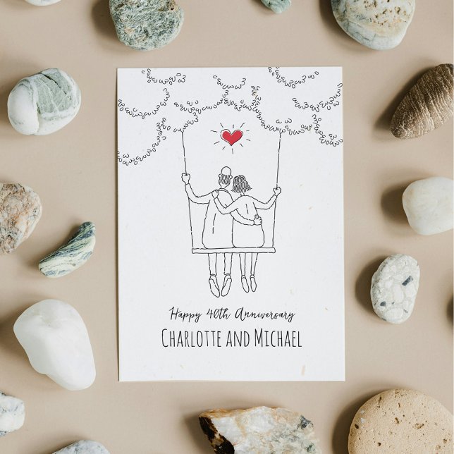 40th Wedding Ruby Anniversary Red Heart Swing Card (Creator Uploaded)