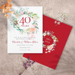 40th Wedding Ruby Anniversary Save the Date Floral Announcement Postcard<br><div class="desc">Featuring a delicate watercolor floral greenery garland,  this chic botanical 40th wedding anniversary save the date card can be personalised with your special ruby anniversary information. The reverse features a matching floral garland framing your anniversary dates in elegant white text on a ruby red background. Designed by Thisisnotme©</div>