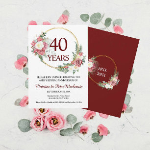 40th Wedding Ruby Roses Anniversary Invitation