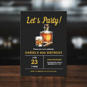 40th Whiskey Cigar Bourbon Birthday Party Invitation