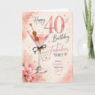 40th Woman Martini Birthday Card