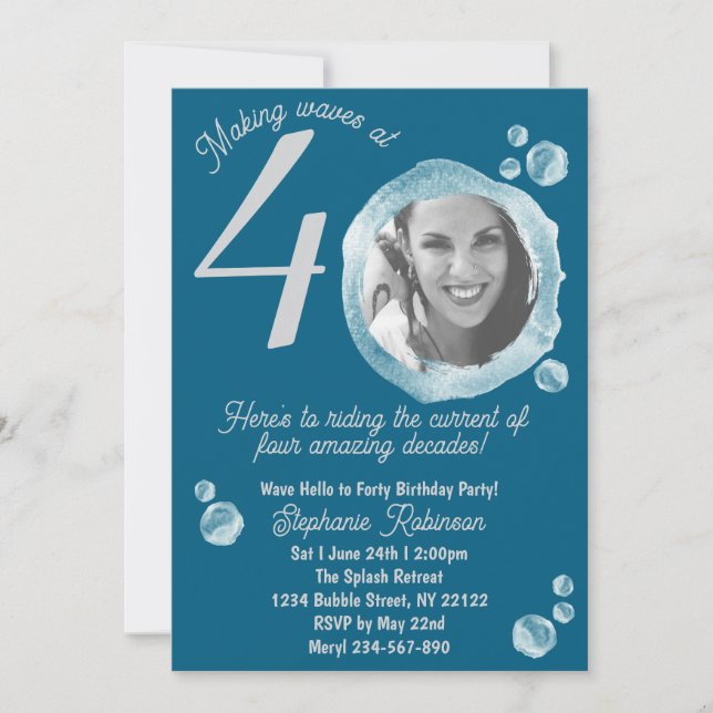 40th Yearly Milestone Bubbles Birthday Invitation (Front)