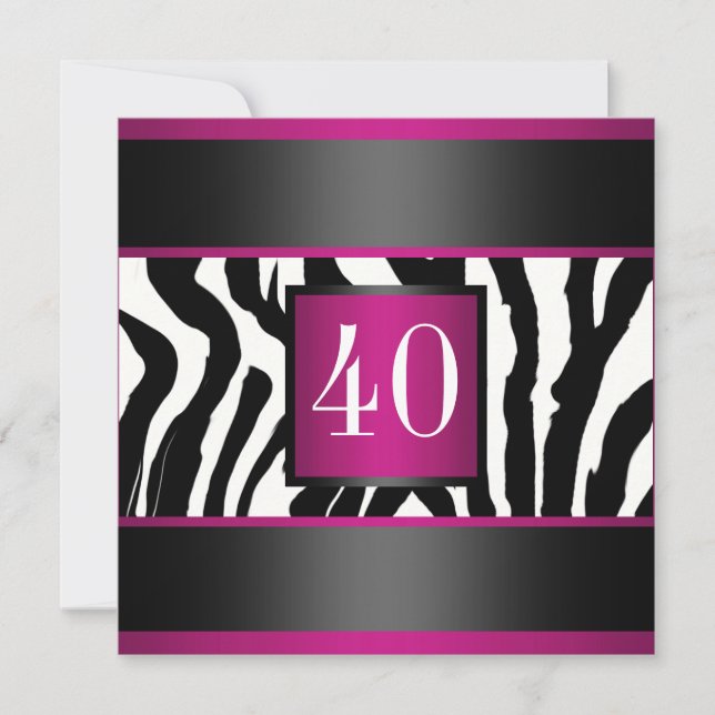 40th Zebra Birthday party Invitation (Front)
