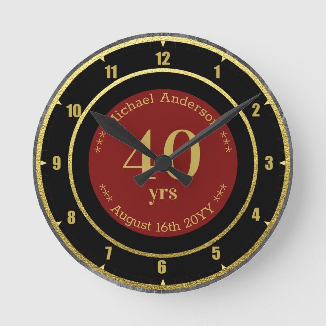 40yrs Retirement or Anniversary Personalized Round Round Clock (Front)