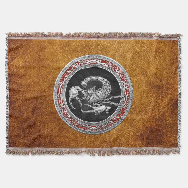 [410] Sacred Silver Scorpion on Black Throw Blanket (Front)