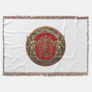 [410] Two Gold Ninurtas with Tree of Life Throw Blanket