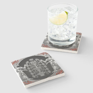 [410] Two Silver Ninurtas with Tree of Life Stone Coaster