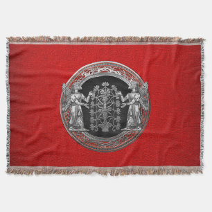 [410] Two Silver Ninurtas with Tree of Life Throw Blanket