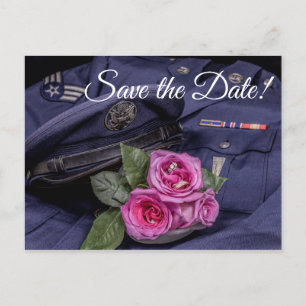 4171-Military Uniform w/Roses & Rings Invitation Postcard