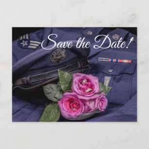 4171-Military Uniform w/Roses & Rings Invitation Postcard