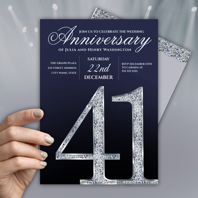 41st Anniversary Diamond Silver Navy Blue Invitation (Creator Uploaded)