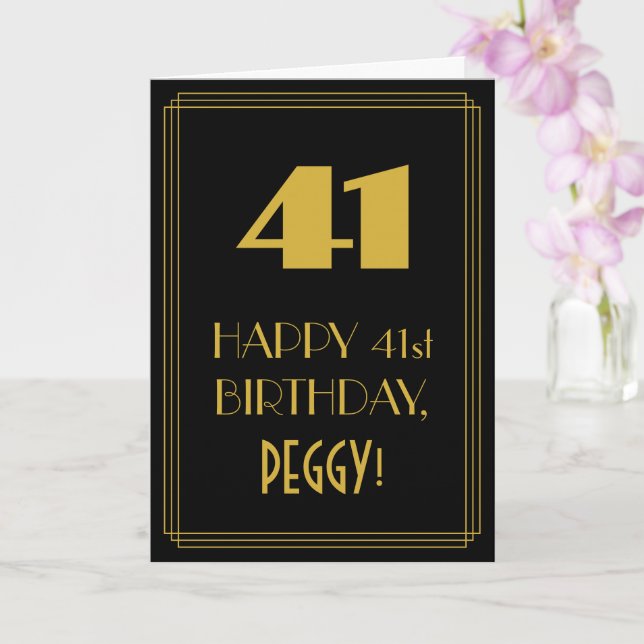 41st Birthday – Art Deco Inspired Look "41" & Name Card (Orchid)