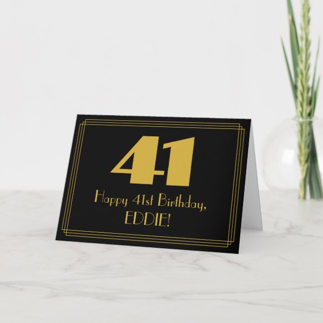 41st Birthday: Art Deco Inspired Look "41" & Name Card (Front)