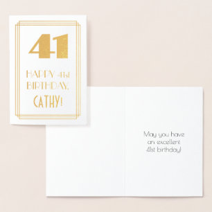 41st Birthday: Art Deco Inspired Look "41" & Name Foil Card