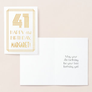 41st Birthday - Art Deco Inspired Look "41" & Name Foil Card