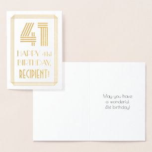 41st Birthday - Art Deco Inspired Look "41" & Name Foil Card
