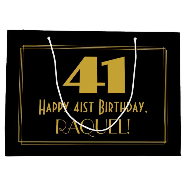 41st Birthday — Art Deco Inspired Look "41" & Name Large Gift Bag (Back)