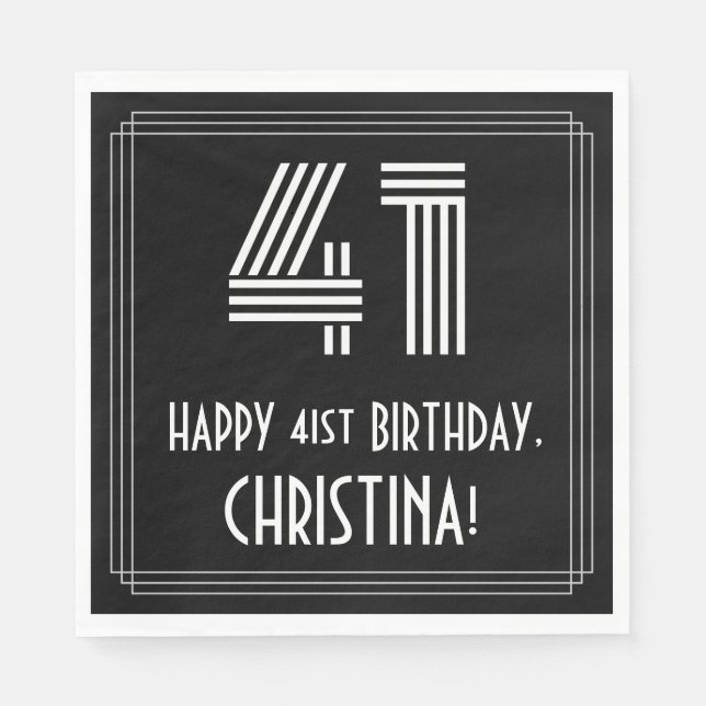 41st Birthday: Art Deco Inspired Look "41" + Name Napkin (Front)