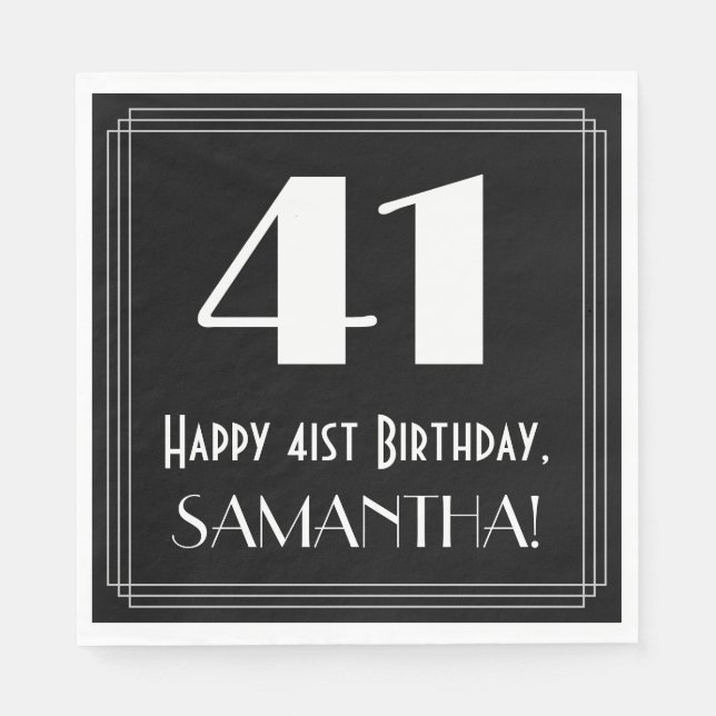 41st Birthday ~ Art Deco Inspired Look "41", Name Napkin (Front)