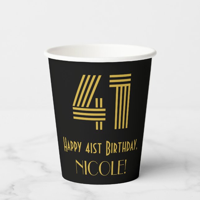 41st Birthday: Art Deco Inspired Look “41” & Name Paper Cups (Back)