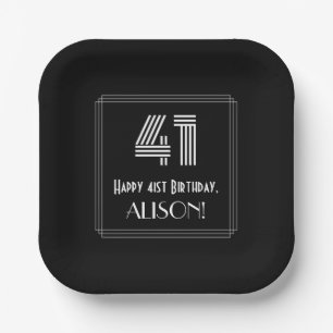41st Birthday — Art Deco Inspired Look “41” + Name Paper Plate