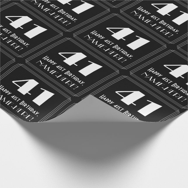 41st Birthday - Art Deco Inspired Look "41", Name Wrapping Paper (Corner)