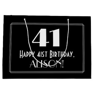 41st Birthday: Art Deco Inspired Style "41", Name Large Gift Bag