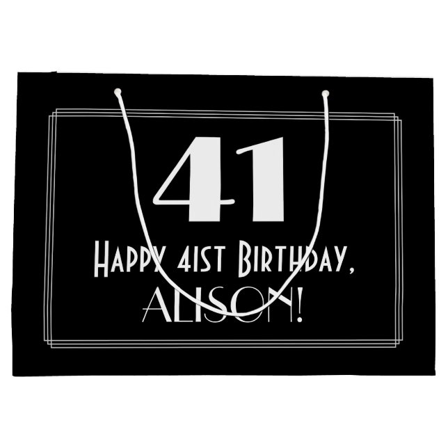 41st Birthday: Art Deco Inspired Style "41", Name Large Gift Bag (Back)