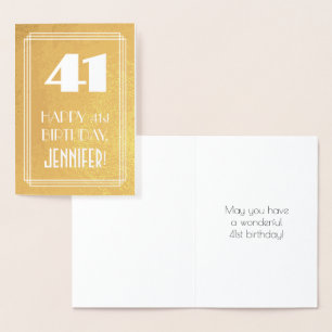 41st Birthday ~ Art Deco Style "41" & Custom Name Foil Card