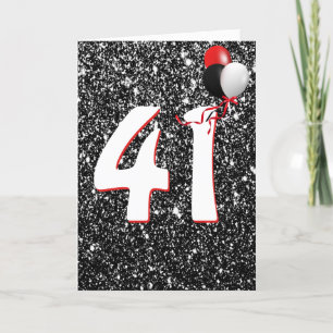 41st Birthday Balloons on Black Glitter  Card