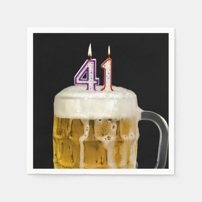 41st Birthday Beer on black Napkin (Front)