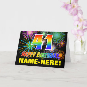 41st Birthday: Bold, Fun, Fireworks, Rainbow 41 Card