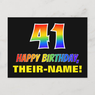 41st Birthday: Bold, Fun, Simple, Rainbow 41 Postcard