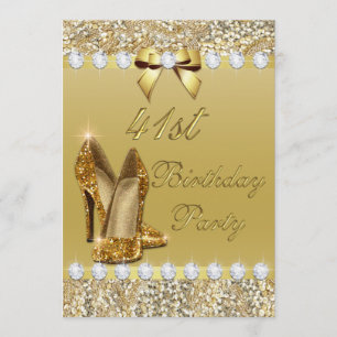41st Birthday Classy Gold Heels Sequins Diamonds Invitation
