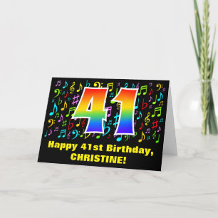 41st Birthday: Colorful Music Symbols & Rainbow 41 Card