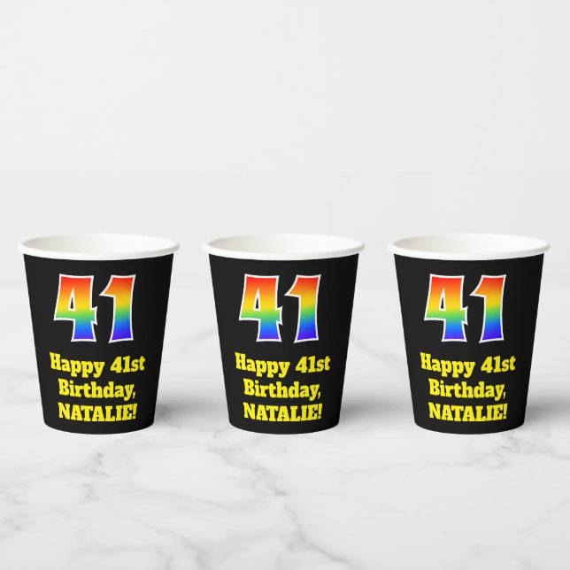 41st Birthday: Colourful, Fun, Exciting, Rainbow 4 Paper Cups (Multi)