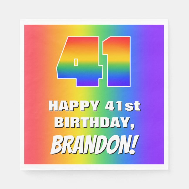 41st Birthday: Colourful, Fun Rainbow Pattern # 41 Napkin (Front)