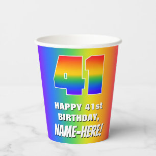 41st Birthday: Colourful, Fun Rainbow Pattern # 41 Paper Cups