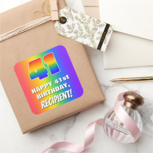 41st Birthday: Colourful, Fun Rainbow Pattern # 41 Square Sticker