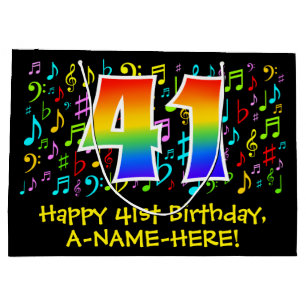 41st Birthday - Colourful Music Symbols, Rainbow 4 Large Gift Bag