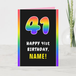 41st Birthday: Colourful Rainbow # 41, Custom Name Card