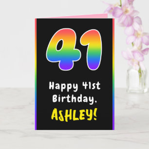 41st Birthday: Colourful Rainbow # 41, Custom Name Card